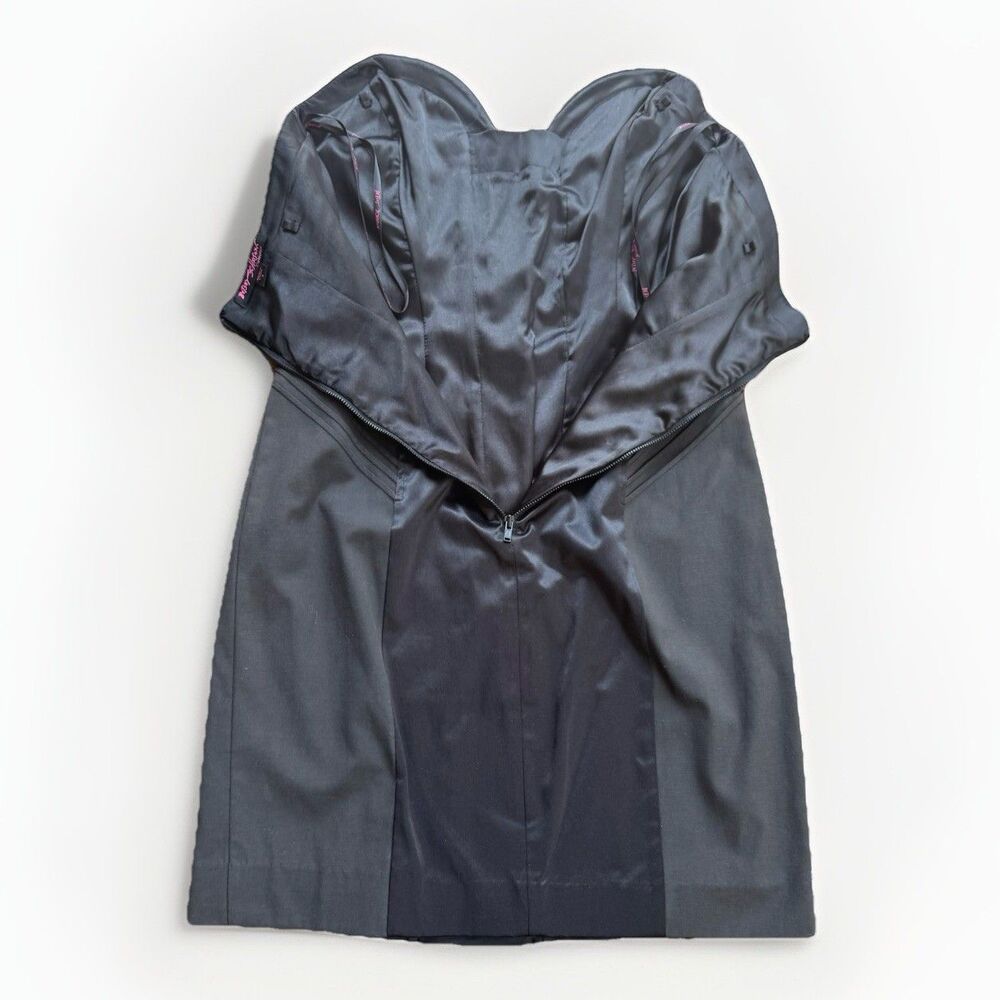 Vintage Betsey Johnson Corset Dress Black Satin Strapless Stretch Y2K Size 4 - Picture 11 of 15